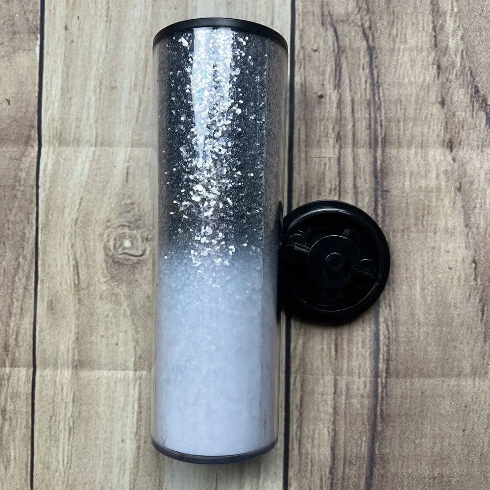 Starbucks Ombre Silver Sparkle Acrylic Tumbler 16 oz Black / Silver‎